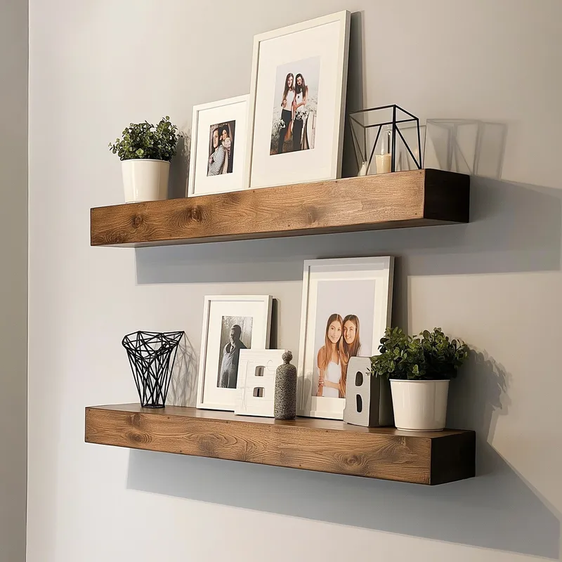 Dekorativ vegghylle i tre Hanah Home Rafect Tre (13 x 60 x 11 cm) Modell dobbel hylle