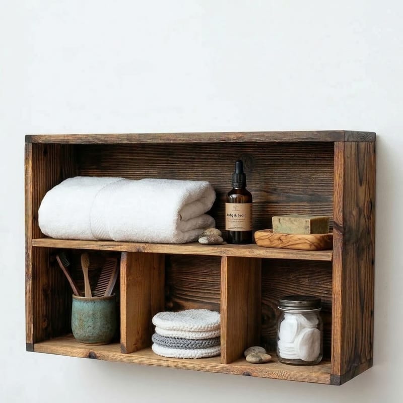Dekorativ vegghylle i tre Wallxpert Rafello (50 x 30 x 14 cm) Mørkt tre - Trefarge(r) - Oppbevaring - Oppbevaring til småting - Vegghengt oppbevaring