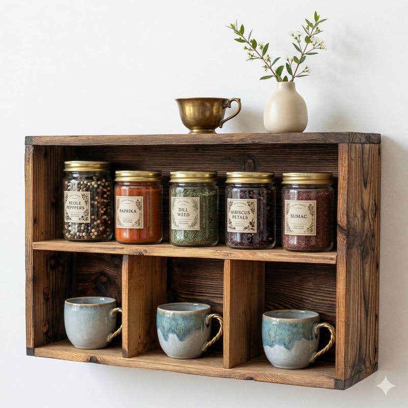 Dekorativ vegghylle i tre Wallxpert Rafello (50 x 30 x 14 cm) Tre - Naturlig trefinish - Oppbevaring - Oppbevaring til småting - Vegghengt oppbevaring