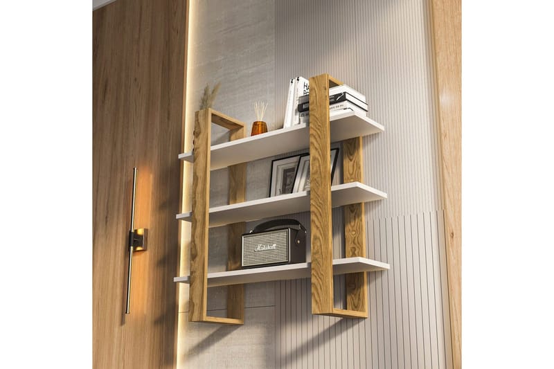 Draven Veggbrett 90x90 cm - Eik/Hvit - Oppbevaring - Oppbevaring til småting - Vegghengt oppbevaring