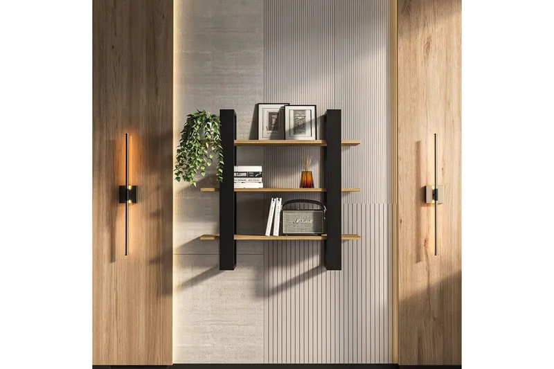 Draven Veggbrett 90x90 cm - Sort/Eik - Oppbevaring - Oppbevaring til småting - Vegghengt oppbevaring