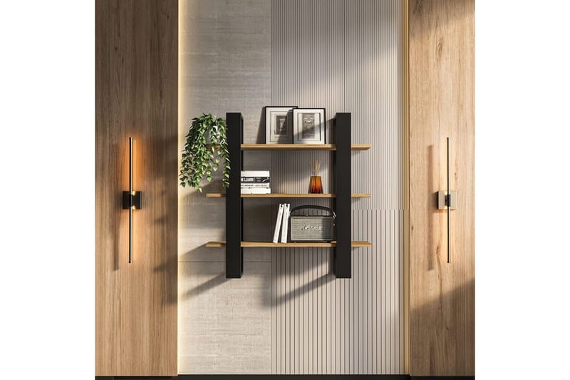 Draven Veggbrett 90x90 cm - Sort/Eik - Oppbevaring - Oppbevaring til småting - Vegghengt oppbevaring