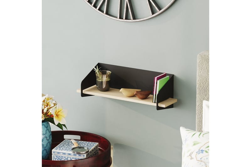 Faeryn Vegghylle 40 cm i Tre med Metallramme - Svart - Oppbevaring - Oppbevaring til småting - Vegghengt oppbevaring