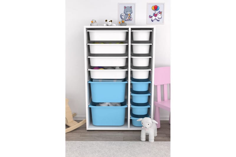 Flerbruks Kapasitetskap Kjerne (69,5 x 109 x 30 cm) Hvit / Blå - Hvit / Blå - Oppbevaring - Oppbevaring til småting - Oppbevaringskasse