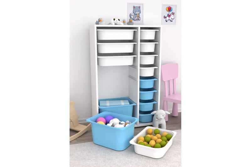 Flerbruks Kapasitetskap Kjerne (69,5 x 109 x 30 cm) Hvit / Blå - Hvit / Blå - Oppbevaring - Oppbevaring til småting - Oppbevaringskasse