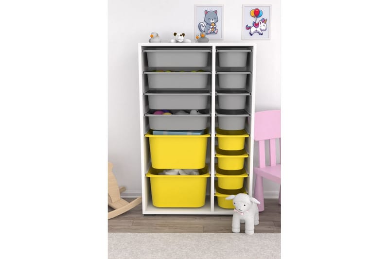 Flerbruks Kapasitetskap Kjerne (69,5 x 109 x 30 cm) Hvit / Grå / Gul - Hvit / Grå / Gul - Oppbevaring - Oppbevaring til småting - Oppbevaringskasse