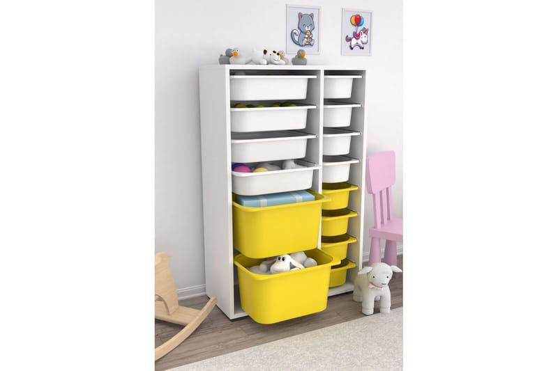 Flerbruks Kapasitetskap Kjerne (69,5 x 109 x 30 cm) Hvit / Gul - Hvit / Gul - Oppbevaring - Oppbevaring til småting - Oppbevaringskasse