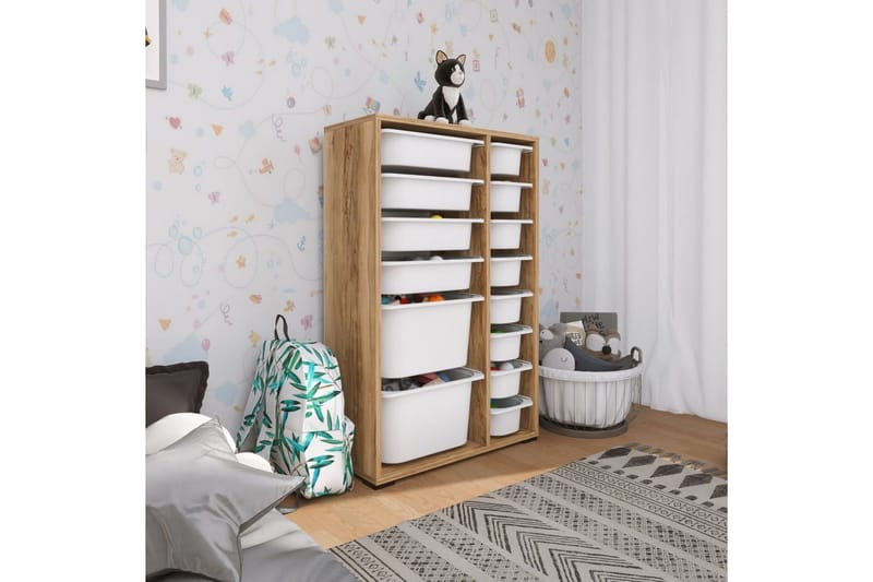 Flerbruks Kapasitetskap Kjerne (69,5 x 109 x 30 cm) Valnøtt / Hvit - Valnøtt / Hvit - Oppbevaring - Oppbevaring til småting - Oppbevaringskasse