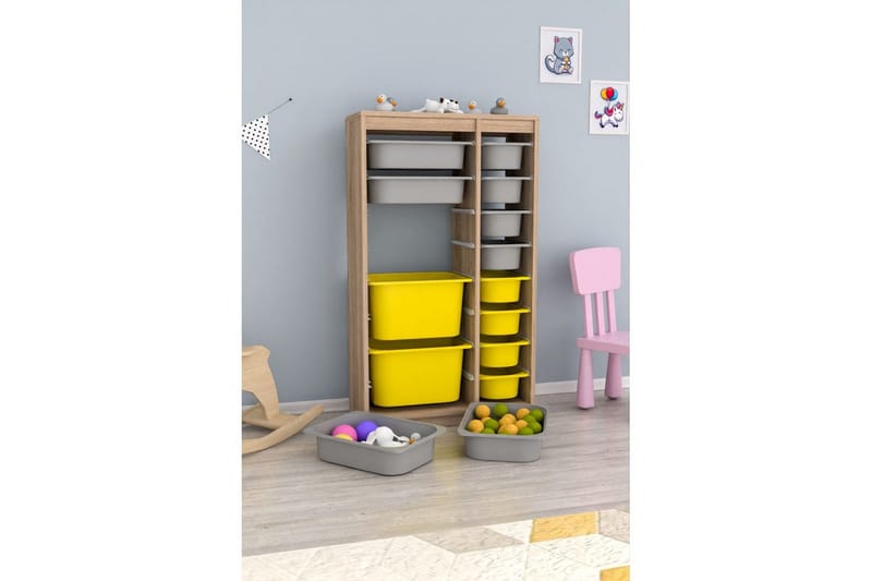 Flerbruks Kapasitetskap Montana (69 x 112,2 x 29,6 cm) Sonomo Grå / Gul - Sonomo Grå / Gul - Oppbevaring - Oppbevaring til småting - Oppbevaringskasse