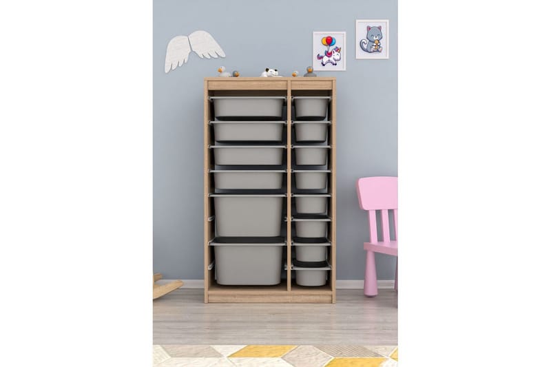 Flerbruks Kapasitetskap Montana (69 x 112,2 x 29,6 cm) Sonomo / Grå - Sonomo / Grå - Oppbevaring - Oppbevaring til småting - Oppbevaringskasse