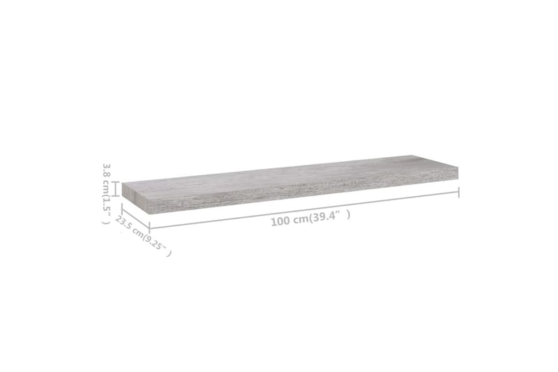 Flytende vegghylle betonggrå 100x23,5x3,8 cm MDF - Grå - Vegghylle - Vegghengt oppbevaring