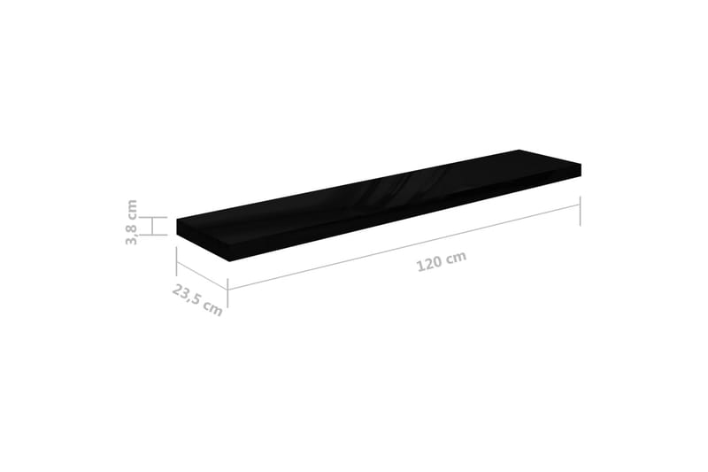 Flytende vegghylle høyglans svart 120x23,5x3,8 cm MDF - Vegghylle - Vegghengt oppbevaring