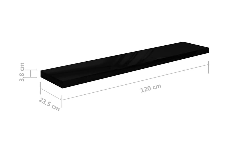 Flytende vegghyller 2 stk høyglans svart 120x23,5x3,8 cm MDF - Vegghylle - Vegghengt oppbevaring