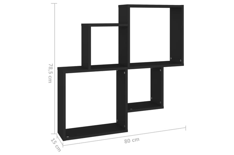 Kubeformet vegghylle svart 80x15x78,5 cm sponplate - Svart - Vegghylle - Vegghengt oppbevaring