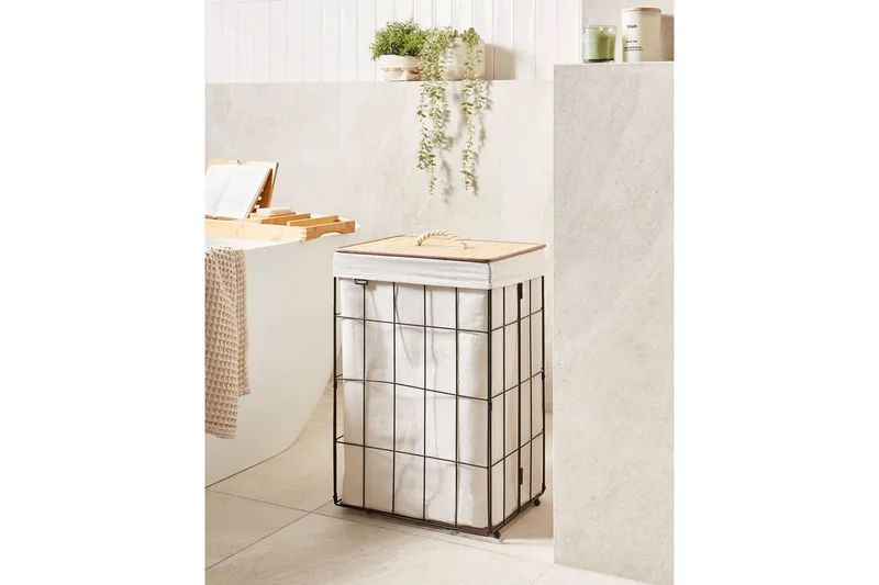 Vaskekurver Mirissa Svart/hvit/lyst tre - Svart/hvit/lyst tre - Oppbevaring - Kles oppbevaring - Skittentøyskurv