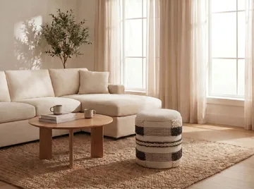 Virek rund sittepuff med oppbevaring i ullstoff - beige - Oppbevaring - Oppbevaring til småting - Kurv