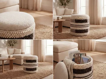 Virek rund sittepuff med oppbevaring i ullstoff - beige - Oppbevaring - Oppbevaring til småting - Kurv