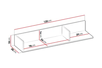 Metropolitan Vegghylle 120x28 cm - Brun/Hvit/Lysegrå/Sort - Oppbevaring - Hylle