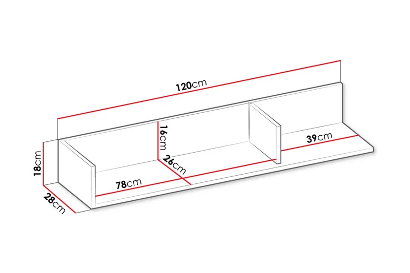 Metropolitan Vegghylle 120x28 cm - Brun/Hvit/Lysegrå/Sort - Oppbevaring - Hylle