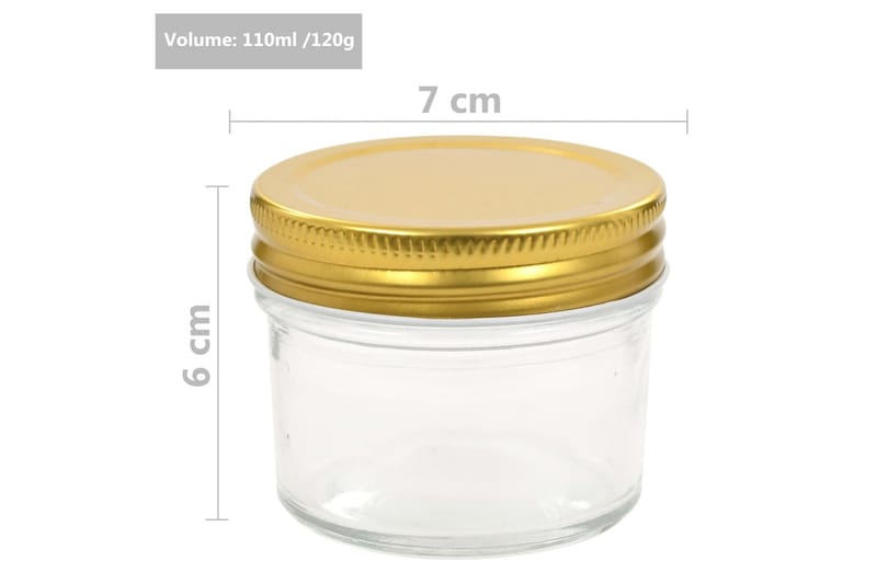 Syltetøyglass med gullokk 48 stk 110 ml - Oppbevaring til småting - Oppbevaringsboks - Bokser & syltetøyglass