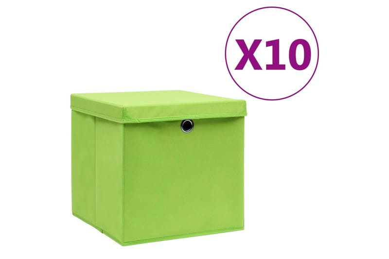 Oppbevaringsbokser med deksler 10 stk 28x28x28 cm grønn - Grøn - Oppbevaringskasse