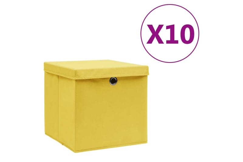 Oppbevaringsbokser med deksler 10 stk 28x28x28 cm gul - Gul - Oppbevaringskasse