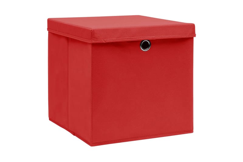 Oppbevaringsbokser med deksler 10 stk 28x28x28 cm rød - Rød - Oppbevaringskasse