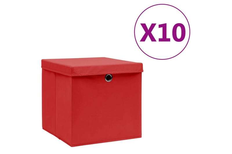 Oppbevaringsbokser med deksler 10 stk 28x28x28 cm rød - Rød - Oppbevaringskasse