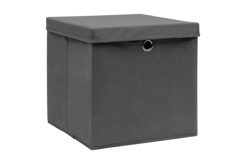 Oppbevaringsbokser med deksler 4 stk 28x28x28 cm grå - Grå - Oppbevaringskasse