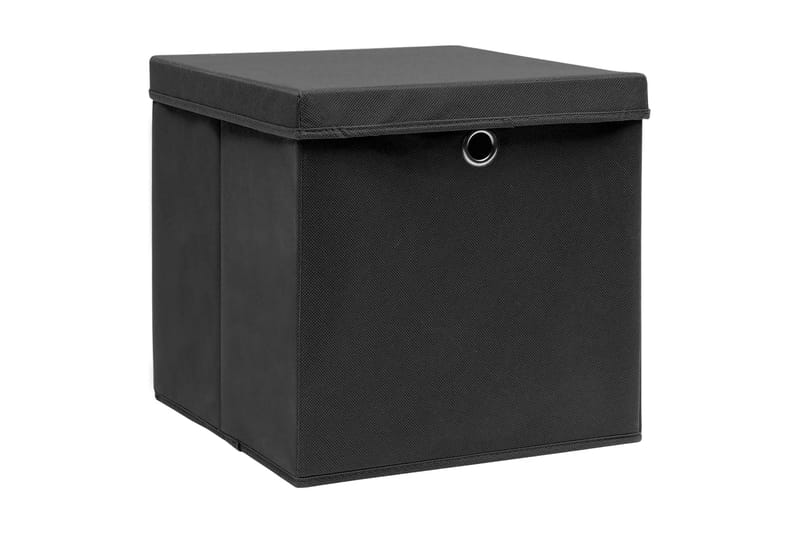 Oppbevaringsbokser med deksler 4 stk 28x28x28 cm svart - Svart - Oppbevaringskasse