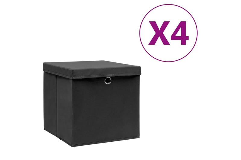 Oppbevaringsbokser med deksler 4 stk 28x28x28 cm svart - Svart - Oppbevaringskasse