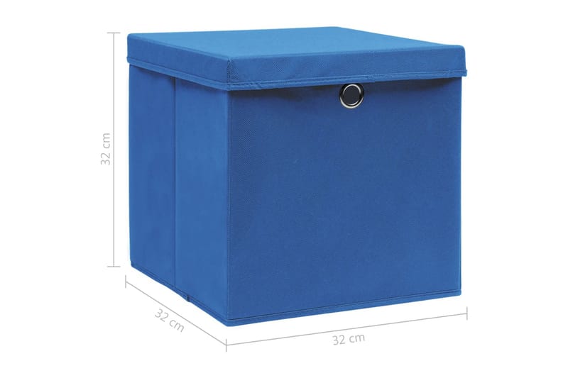 Oppbevaringsbokser med lokk 10 stk blå 32x32x32 cm stoff - Oppbevaringskasse