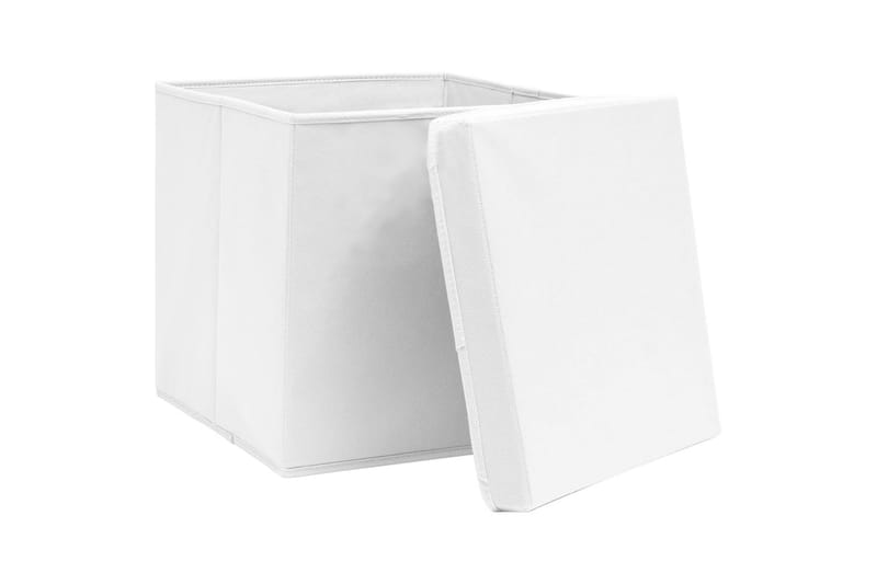 Oppbevaringsbokser med lokk 10 stk hvit 32x32x32 cm stoff - Oppbevaringskasse