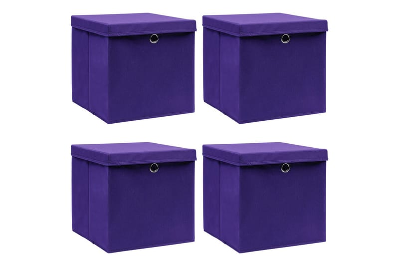 Oppbevaringsbokser med lokk 4 stk lilla 32x32x32 cm stoff - Oppbevaringskasse