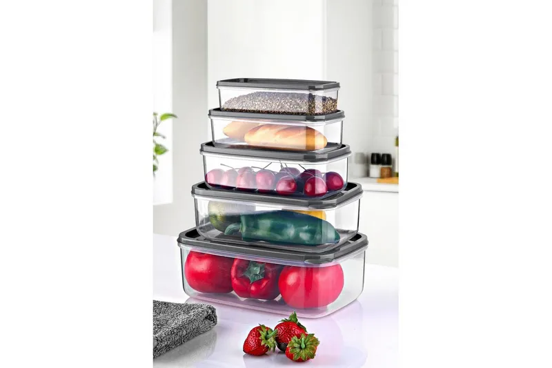 Oppbevaringsboks sett (5 deler) Quantis Gjennomsiktig - Multifarget - Oppbevaring - Oppbevaring til småting - Oppbevaringskasse - Plastkurv & plastboks