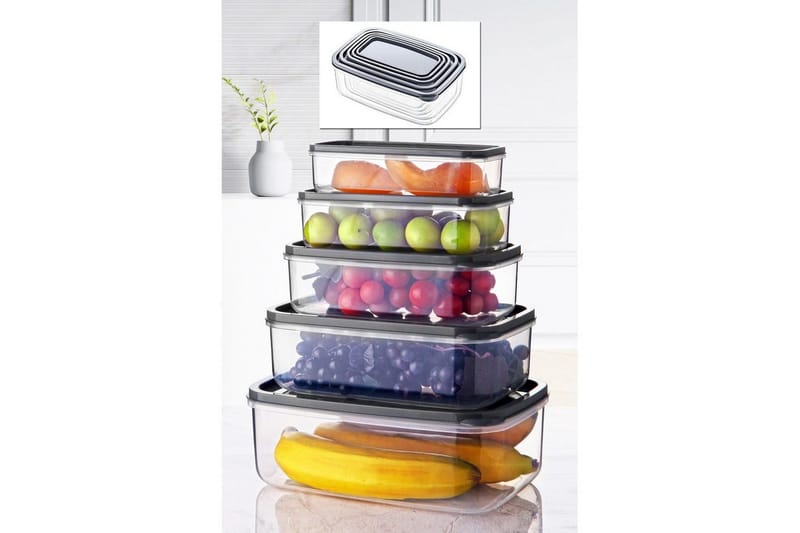 Oppbevaringsboks sett (5 deler) Quantis Gjennomsiktig - Multifarget - Oppbevaring - Oppbevaring til småting - Oppbevaringskasse - Plastkurv & plastboks