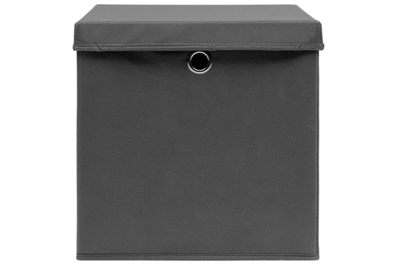 Oppbevaringsbokser med deksler 10 stk 28x28x28 cm grå - Grå - Oppbevaringskasse