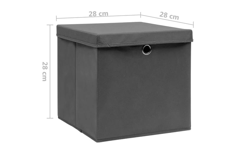 Oppbevaringsbokser med deksler 4 stk 28x28x28 cm grå - Grå - Oppbevaringskasse