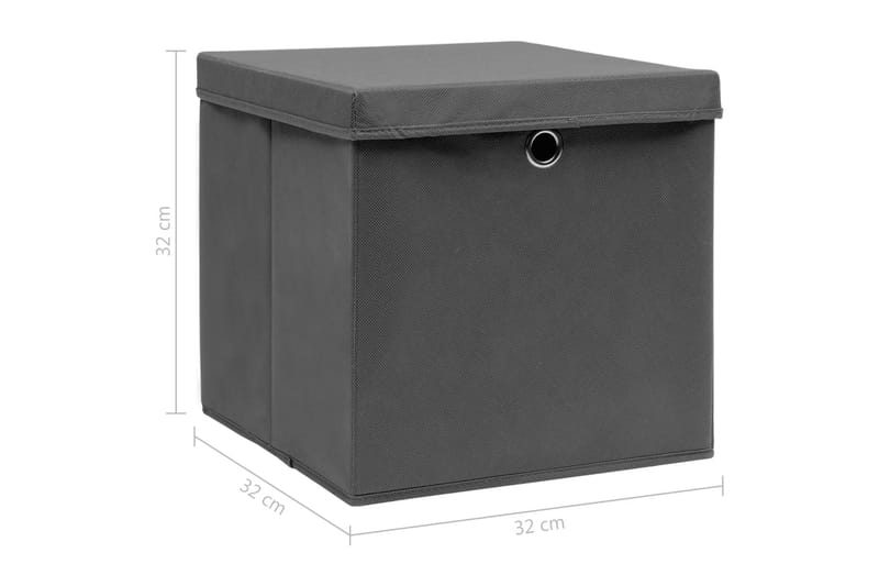Oppbevaringsbokser med lokk 10 stk grå 32x32x32 cm stoff - Oppbevaringskasse