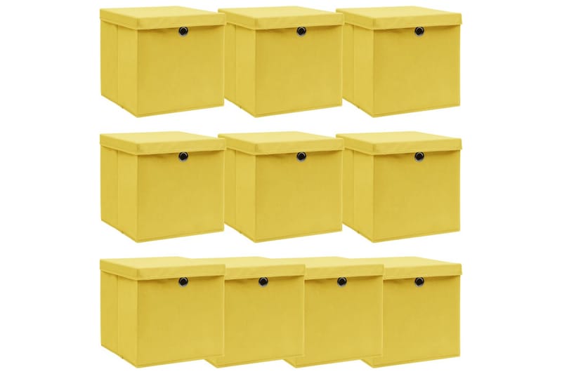 Oppbevaringsbokser med lokk 10 stk gul 32x32x32 cm stoff - Oppbevaringskasse