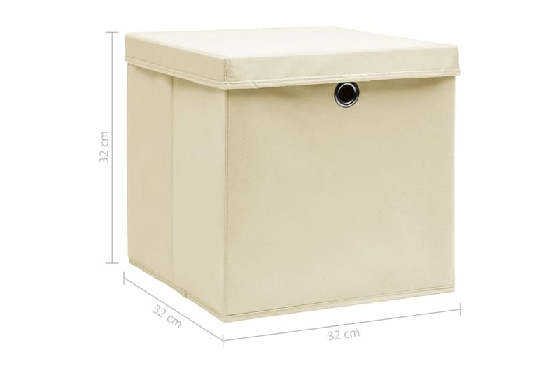 Oppbevaringsbokser med lokk 10 stk kremhvit 32x32x32cm stoff - Oppbevaringskasse