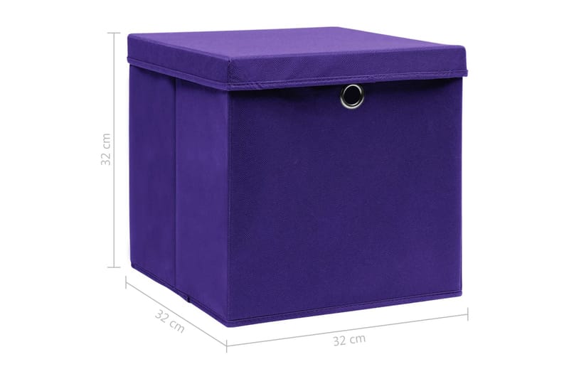 Oppbevaringsbokser med lokk 10 stk lilla 32x32x32 cm stoff - Oppbevaringskasse