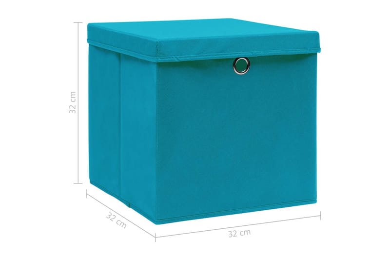 Oppbevaringsbokser med lokk 4 stk babyblå 32x32x32 cm stoff - Oppbevaringskasse