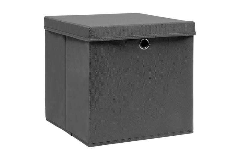 Oppbevaringsbokser med lokk 4 stk grå 32x32x32 cm stoff - Oppbevaringskasse