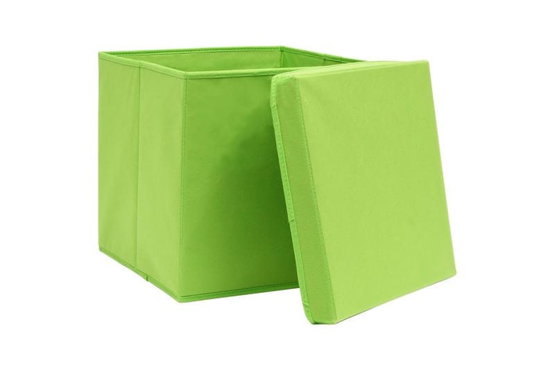 Oppbevaringsbokser med lokk 4 stk grønn 32x32x32 cm stoff - Oppbevaringskasse