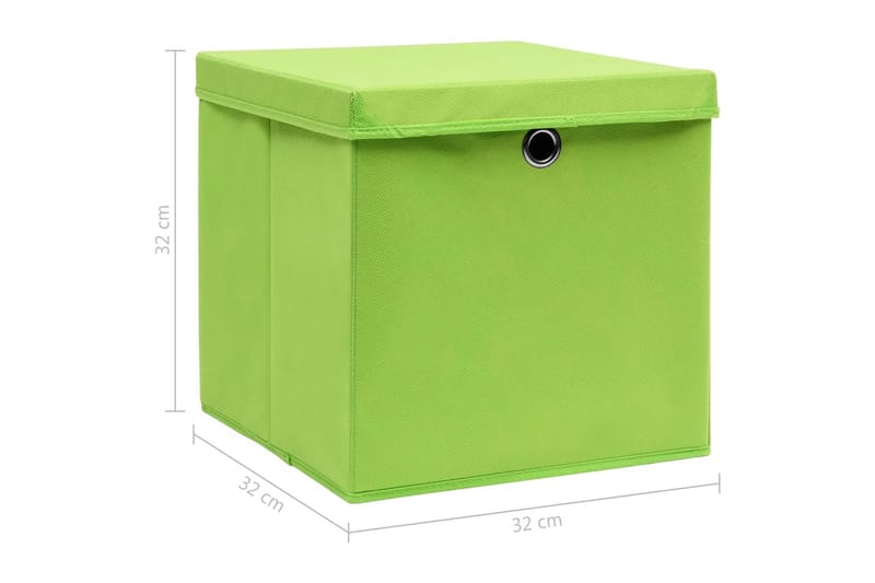 Oppbevaringsbokser med lokk 4 stk grønn 32x32x32 cm stoff - Oppbevaringskasse