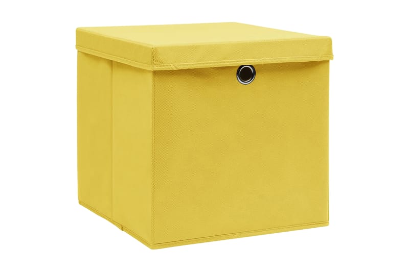 Oppbevaringsbokser med lokk 4 stk gul 32x32x32 cm stoff - Oppbevaringskasse