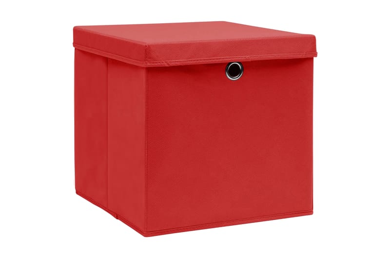 Oppbevaringsbokser med lokk 4 stk rød 32x32x32 cm stoff - Oppbevaringskasse