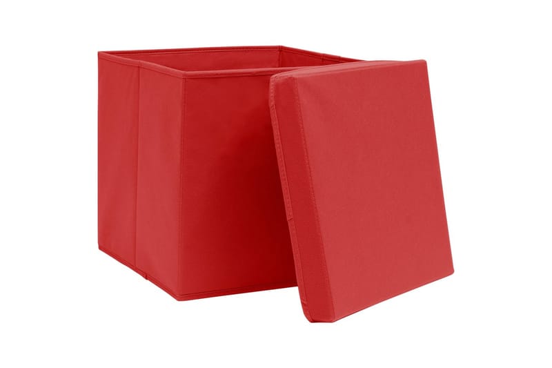 Oppbevaringsbokser med lokk 4 stk rød 32x32x32 cm stoff - Oppbevaringskasse