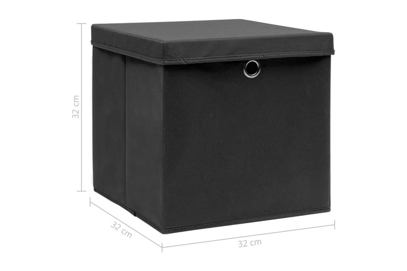 Oppbevaringsbokser med lokk 4 stk svart 32x32x32 cm stoff - Oppbevaringskasse